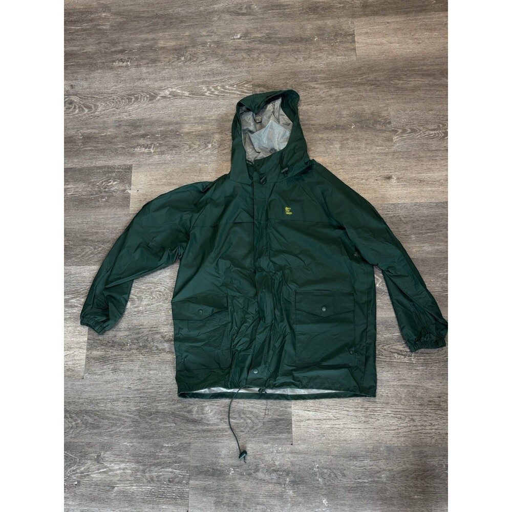 Bass Pro Shops Rain Jacket Green Hooded Jacket Waterproof Fishing Men's Sz L